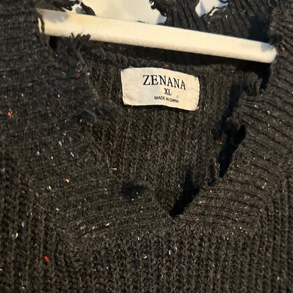ZENANA | Black Distressed Sweater - Picture 7 of 15